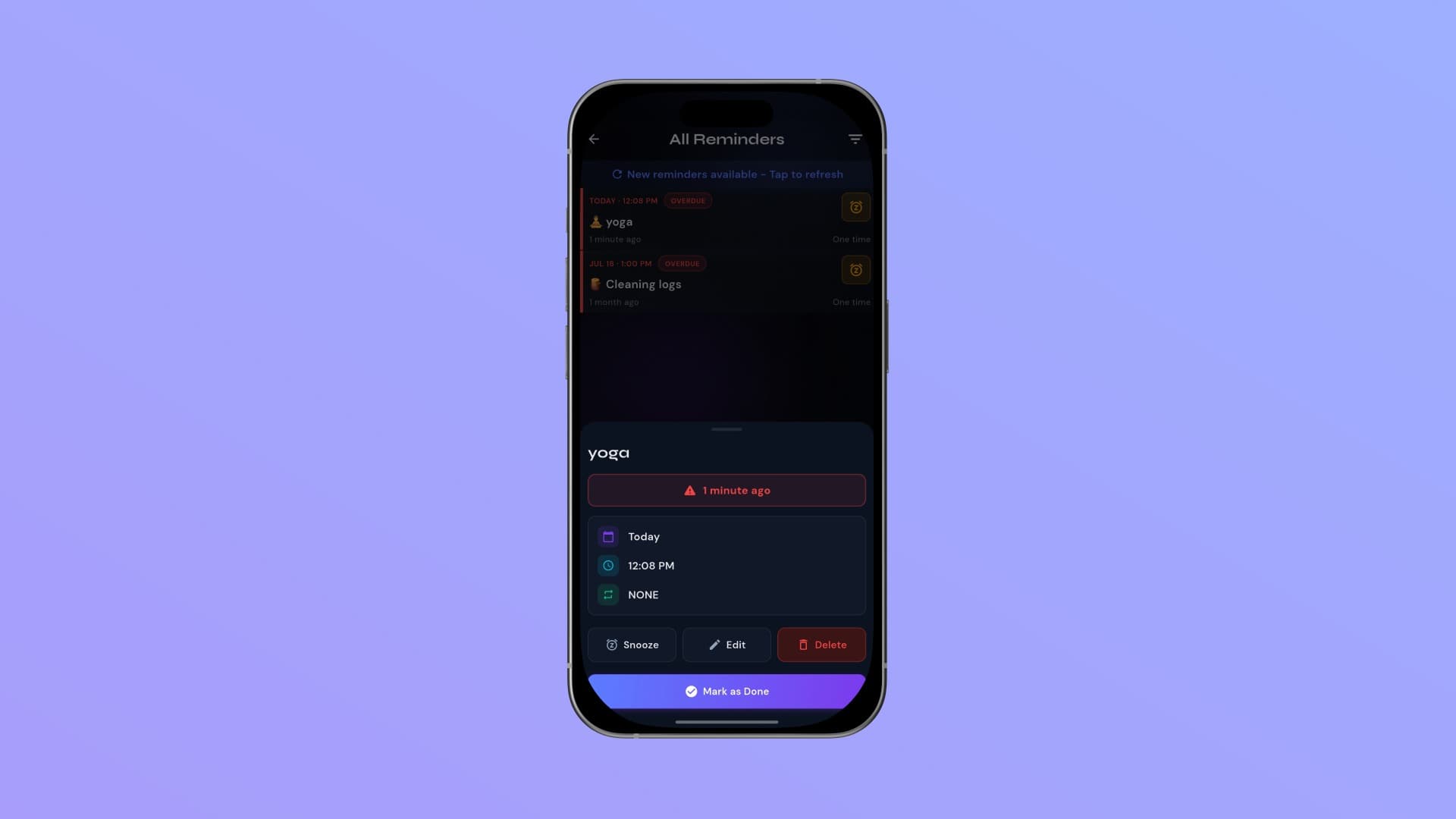 Reminder timeline screen preview